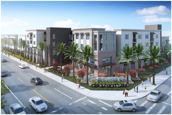 Designed for LEED Silver certification, Clark Commons is a two and three-story structure built over a concrete podium deck for parking and a recreation area, including a 3,000-square-foot community center adjacent to the street, activating the sidewalk to create a pedestrian-friendly experience for the entire neighborhood. Clark Commons was also recently honored at the Affordable Housing Awards as Development of the Year.